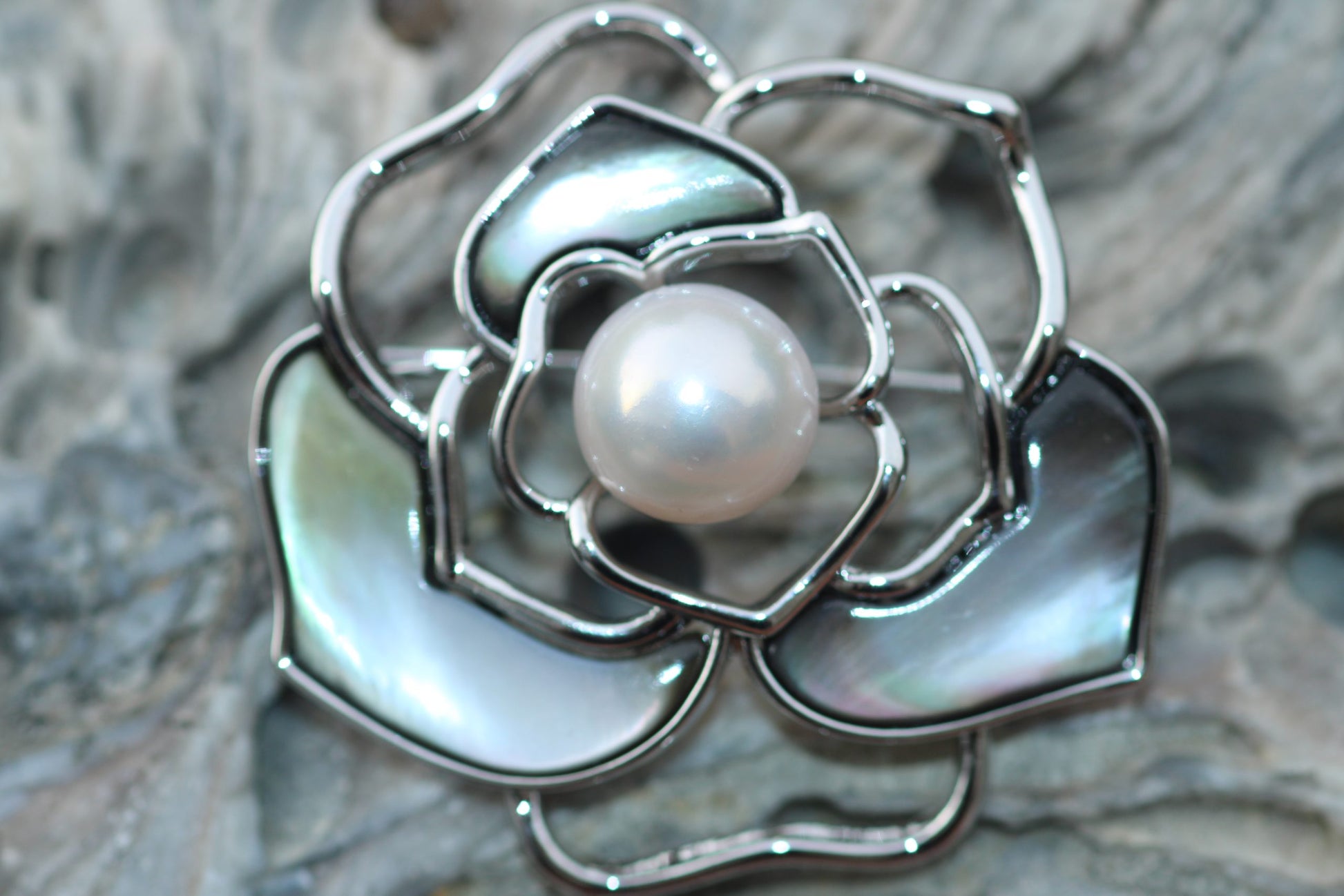 Ava Brooch - White Silver Tone image