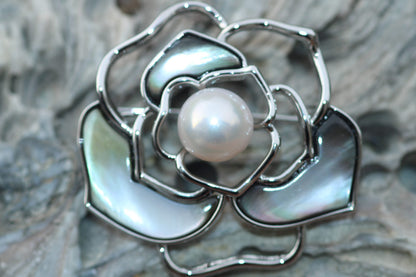 Ava Brooch - White Silver Tone image