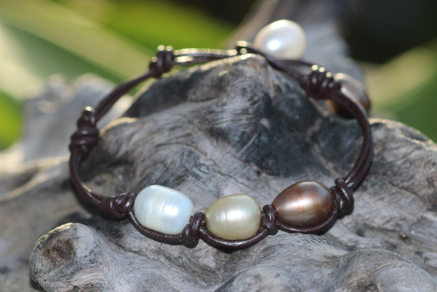 Cory Leather Bracelet (Black) - Brown image